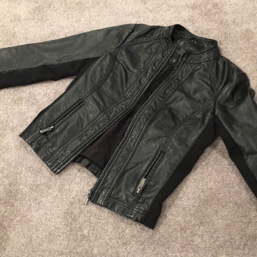 Petite black leather jacket
